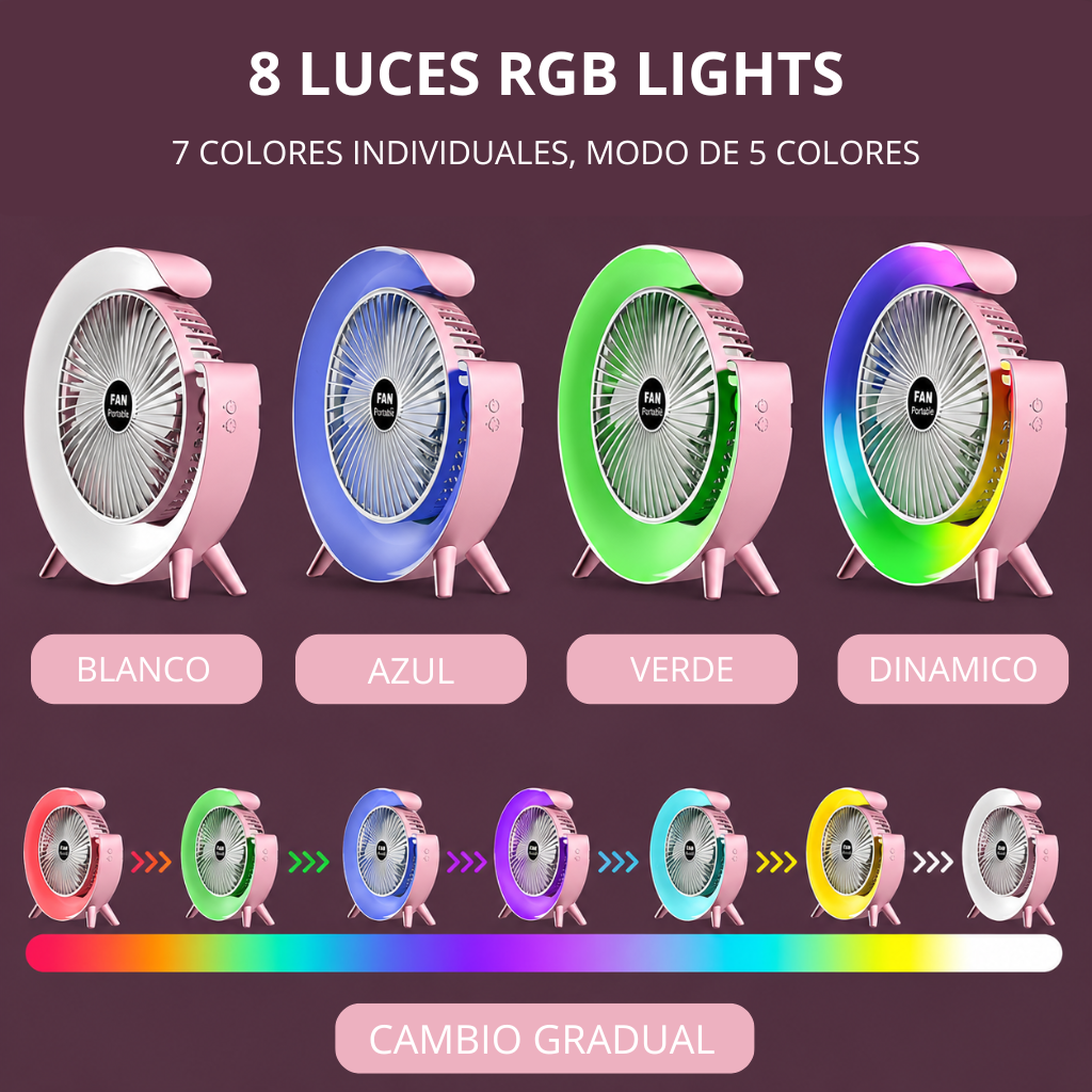 Ventilador Portátil con Luz RGB