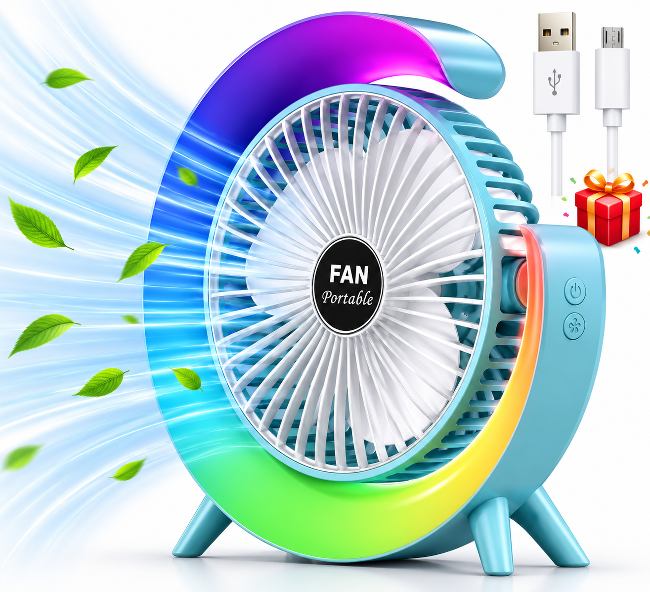 Ventilador Portátil con Luz RGB