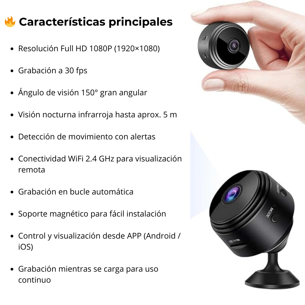 “Bebés y mascotas siempre vigilados - Mini Cámara de Seguridad 1080P”