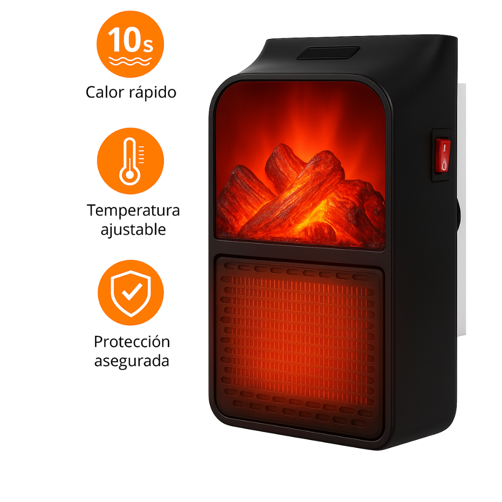 Calefactor 2025-chimenea con mando 1000 Watts