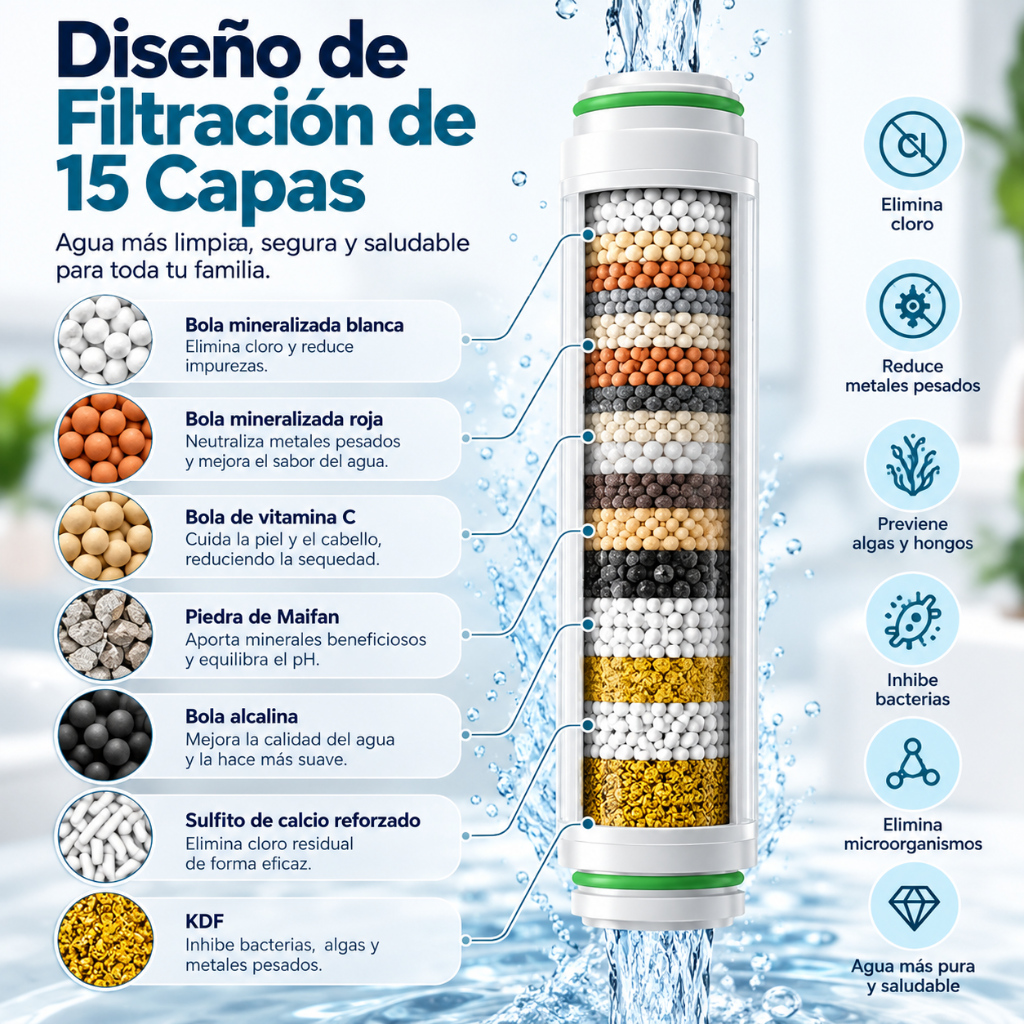 Alcachofa de ducha masajeadora con filtro y alta presión