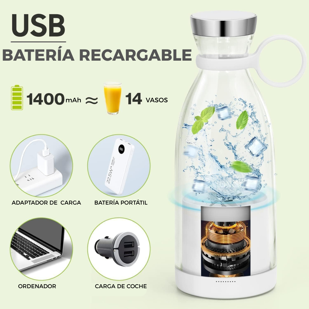 Licuadora Portátil 2026 - Recargable para Frutas, Batidos y Jugos