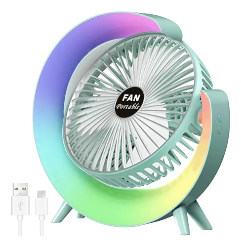 Ventilador Portátil con Luz RGB para Mesa y Escritorio
