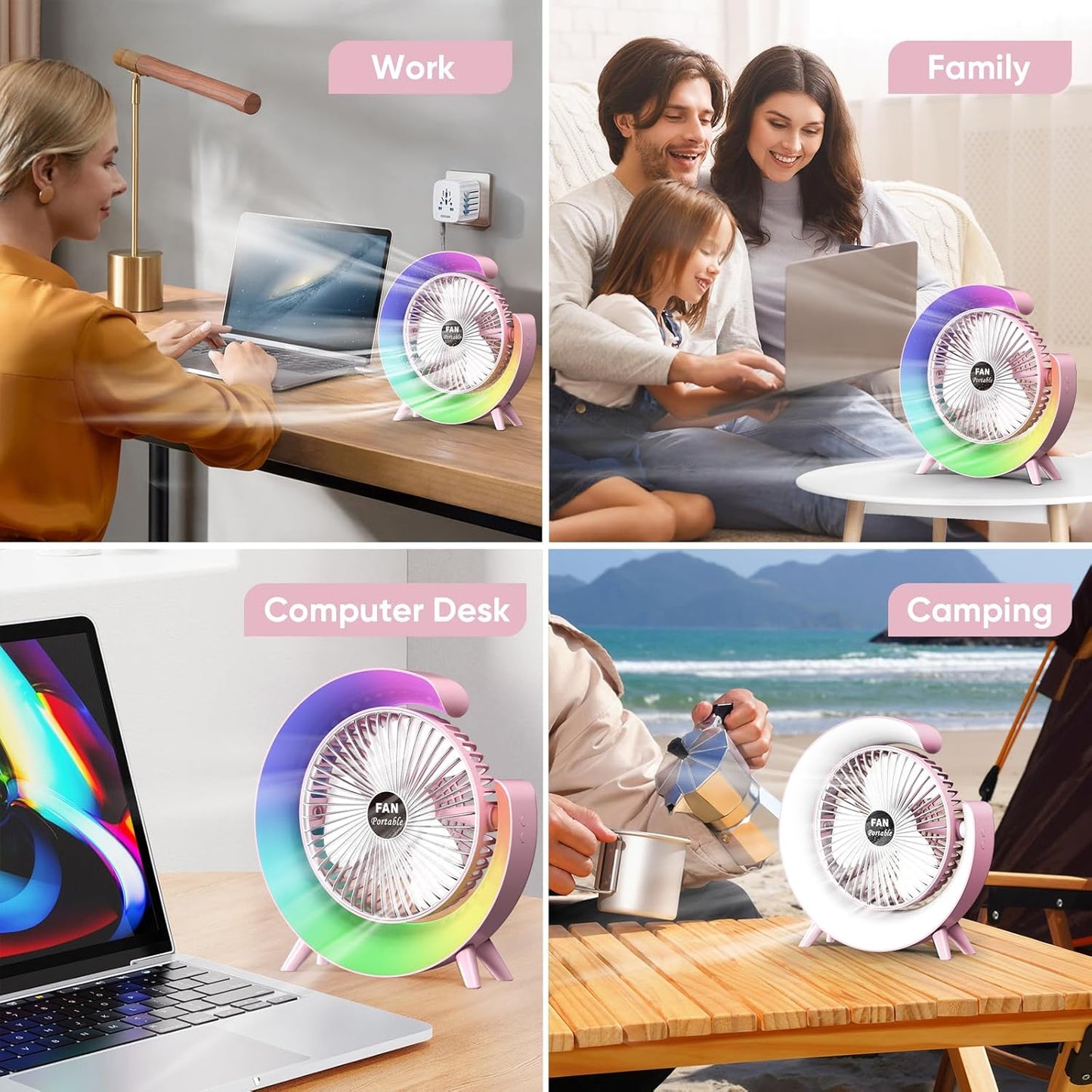 Ventilador Portátil con Luz RGB para Mesa y Escritorio