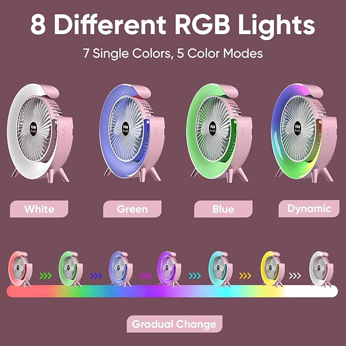 Ventilador Portátil con Luz RGB para Mesa y Escritorio